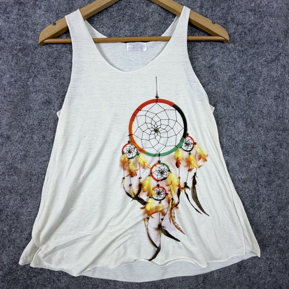 Vintage Style By Judy Tank Top Women White Dreamcatcher Graphic Boho Free Spirit
